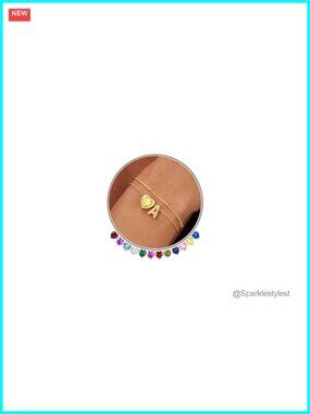 14K Gold Plated Heart Initial Charm Bracelet Birthstone Letter A Adjustable